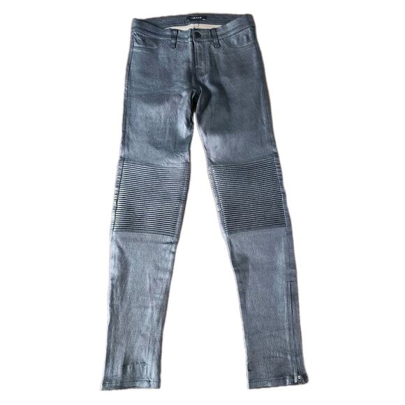 J Brand Nicola Lamb Leather Moto Skinny Ankle Zip Low Rise Pants Pewter size 26 - Picture 1 of 8